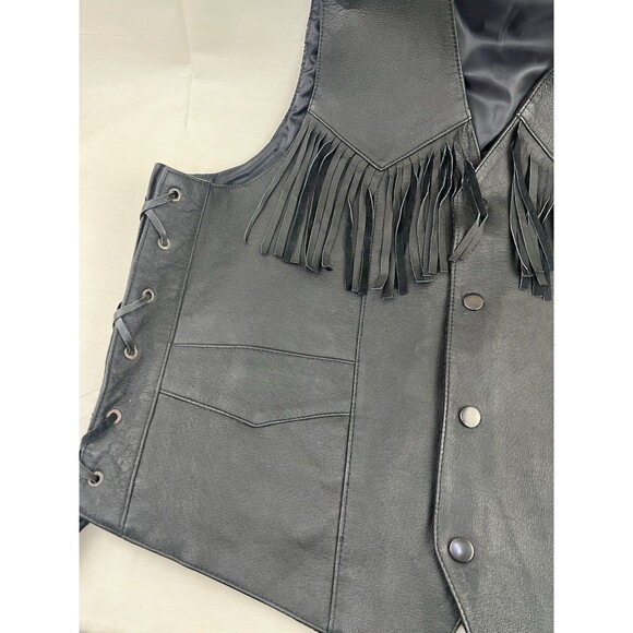 Western Rodeo Leather‎ Biker Vest Men's XL  Black Eagle Fringe Western Rocker - Picture 9 of 11